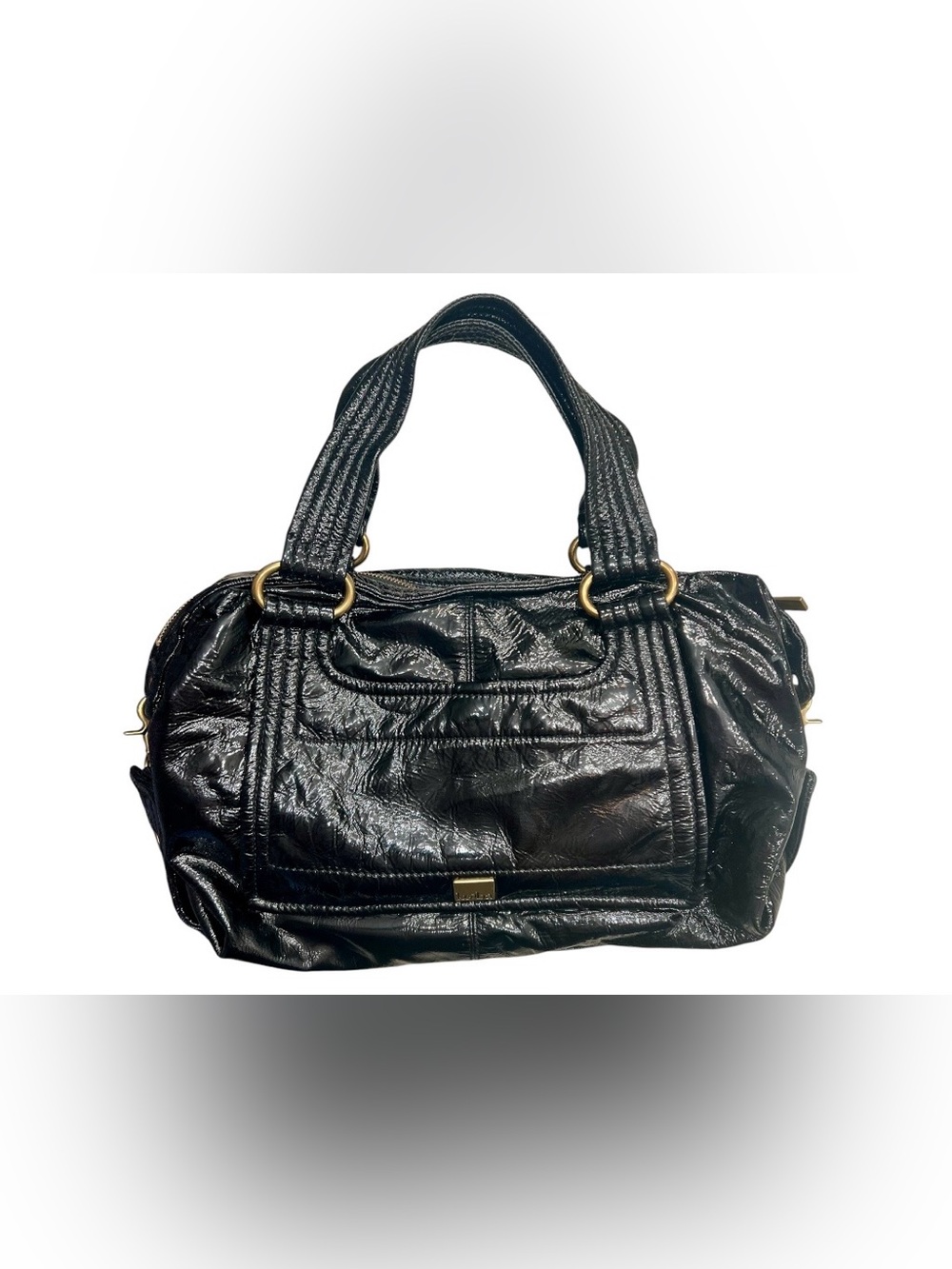 Vintage Kooba Black Crinkled Patent Leather Hobo Shoulder Bag - Gold Hardware - Picture 2 of 16